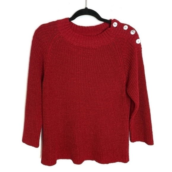 Sundance Crimson Red Linen Knit Boat Neck Sweater with Shoulder Buttons Size PL - Picture 1 of 6